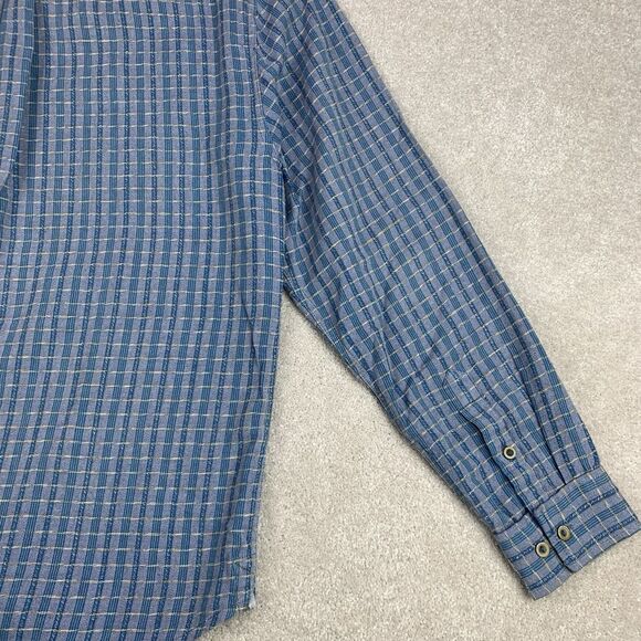 Carbon2cobalt Shirt Men Med Blue Textured Button Up Long Sleeve Cotton Plaid - Picture 9 of 13